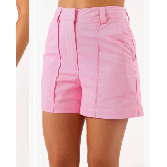 Petal & Pup Laurent Pink Linen Blend Tailored High Waist Shorts Size M Flaw - Picture 1 of 9